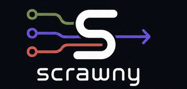 Scrawny — Sage, Bowtie Violet, and Coral flow inputs converging behind the S into one Bowtie Violet output